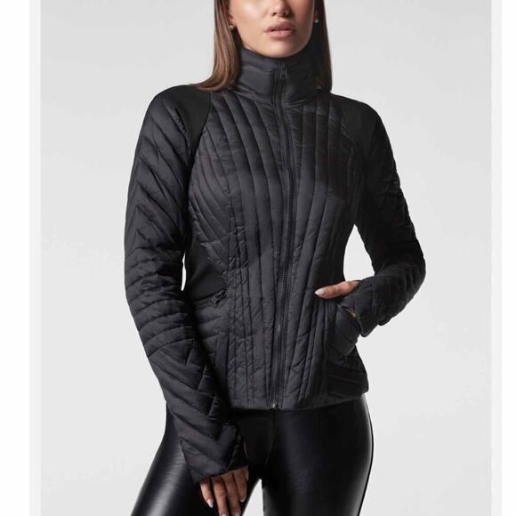 Blanc Noir Motion Panel Zip Puffer Jacket Black Hooded Size XS Mixed Media - Picture 8 of 14